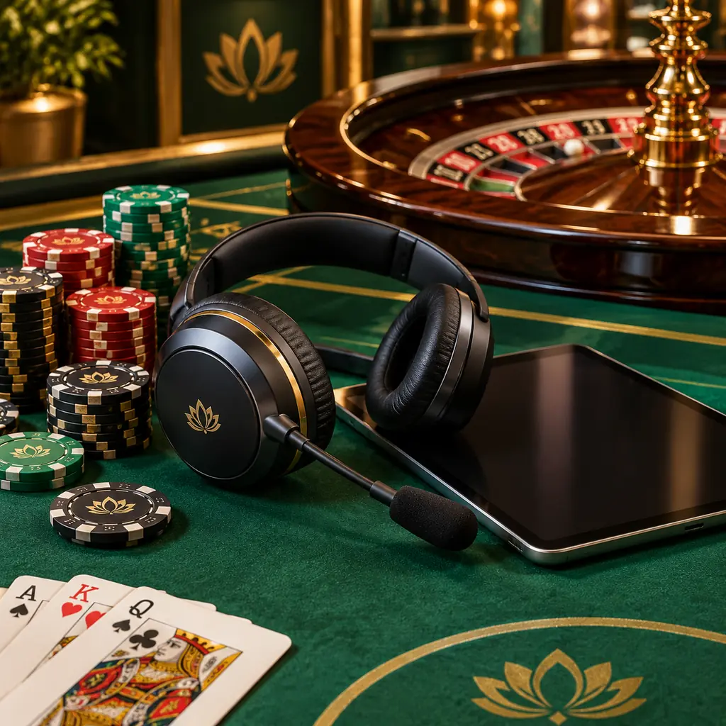 Headset bantuan di dekat peralatan permainan kasino