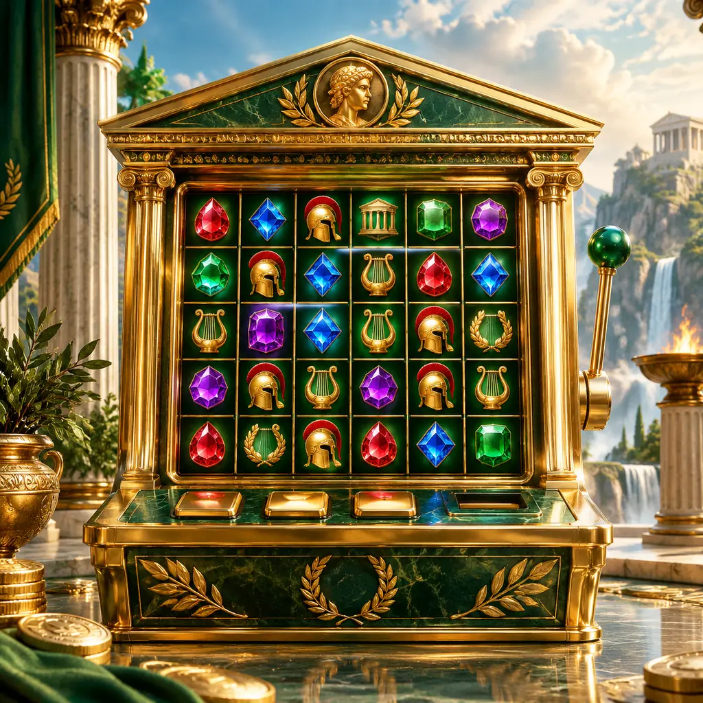 Mesin slot dengan hiasan kuil dan permata